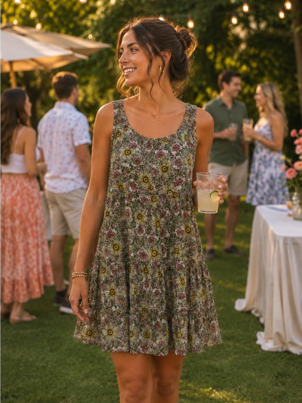 Maurices Rayon Boho Floral Sundress w/raw hem straps - Olive Multi Size XS